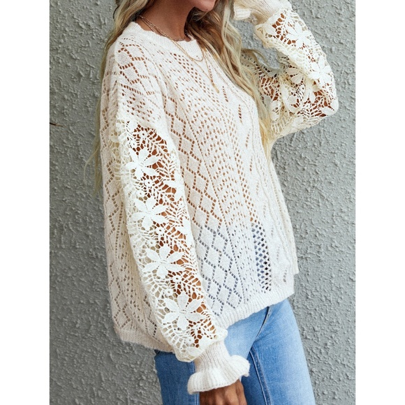 Sheer Hollow Out Knit Oversize Sweater - Picture 7 of 8